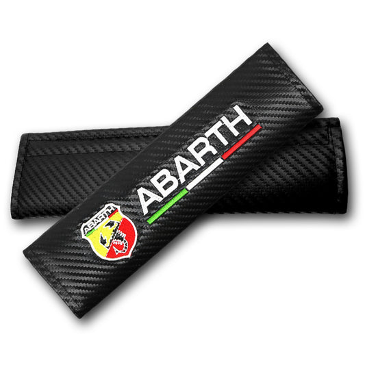 Fiat Abarth Badge Logo Carbon Fiber Effect Seat Belt Pads